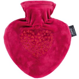 fashy Herzwärmflasche mit Bezug und Stickerei, pink, 0,7 L