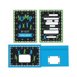 Minkocards 12 Invitation Cards Children's Birthday Boys Girls Jump Trampoline Including 12 Envelopes Invitations Boys Birthday Girls Birthday Party