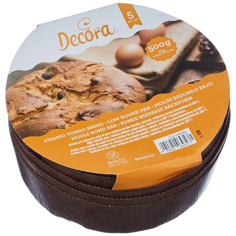 Decora, 0320165 5 Flat Panettone Moulds 500g Pure Cellulose Hard