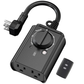 BN-LINK Temporizador Exterior De 24 Horas Con Sensor Fotoeléctrico,Temporizador Fotoeléctrico De Cuenta Atrás Resistente Al Agua，con 2 tomas de corriente con conexión a tierra con control remoto