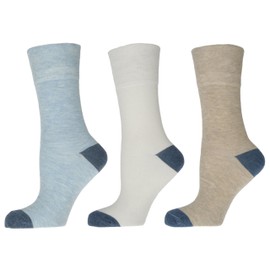 Anucci Ladies 3 Pack Light Elasticated Top Socks Coloured Heel & Toe 4-7 Blue 4-7
