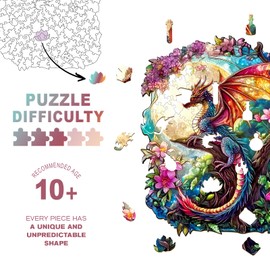 Wooden Puzzles for Adults - Challenging Dragon in Moonlight Adult Puzzle, Unique Animal Shaped Wooden Jigsaw Puzzles for Adults, Creative Gifts Family Games 8.5 * 6.9in 85pcs