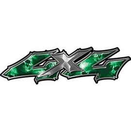 Weston Ink Twisted Series 4x4 Truck Bedside or Fender Emblem Decal Kit with Green Evil Skulls