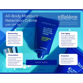 Trilipiderm All-Body Moisture Retention Crème SPF 30 2-Pack – Body Sunscreen Moisturizer with Vitamin D, Plant-Based Body Cream for Dry Skin, Non-Greasy Broad Spectrum, 8 oz Each