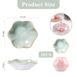 Yistoi Set of 2 Ceramic Jewellery Bowls, Flower Shape, Decorative Jewellery Bowl, for Jewellery Storage, Home Decoration, Chest of Drawers Decor, Key Jewellery Bowl, Decorative