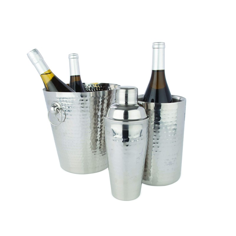 Viski Admiral Hammered Metal Cocktail Shaker, Silver