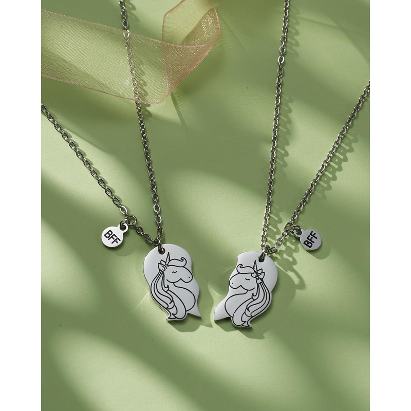 2Pcs Unicorn Half Heart Necklace Set Friendship Gift for Sisters