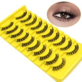 Jozlynn False Eyelashes D Curl Wispy Natural Look Faux Mink Lashes Fluffy Transparent Band Cat Eye Fake Eyelashes 10 Pairs (Black)