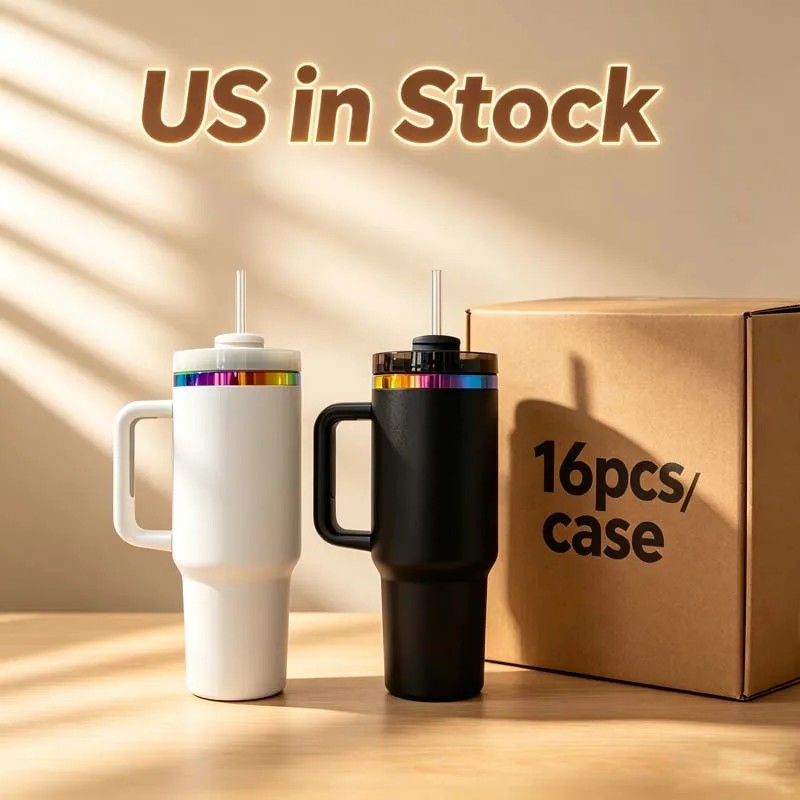 US Rainbow Plated Sublimation 40oz Tumbler with Handle and Leak-Proof