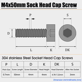M4x50mm Screws, 30Pcs M4-0.7x50mm Socket Head Cap Screw Bolts,Stainless Steel Machine Blot,Allen Socket Drive,Full Thread,Bright Finish,Quantity 30
