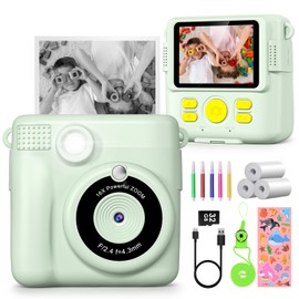 Kids Camera, 1080P Instant Camera for Kids, 16x Digital Zoom Kids Camera for Girls, 32GB Card, 3 Rolls Print Paper, Birthday Christmas Kids Toys Gifts Selfie Childrens Digital Camera for Kids Age 3-12