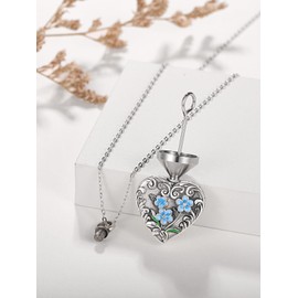 TANGPOET Urnenketten für Asche, Urne Mensch Herz Asche Halskette zum befüllen für Damen Frauen, Silber 925 Vergissmeinnicht Blumen Kremation Keepsake Schmuck Geschenke