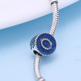 SOUKISS Alphabet A-Z Cubic Stone Charms Solid 925 Sterling Silver Blue Ocean Letter Beads for Snake Chain Bracelet (Letter O)