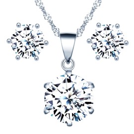 Yumilok Women's Stud Earrings and Necklace Jewellery Sets for Girls Women Necklace 925 Sterling Silver Jewellery Sets Gift Necklaces for Girls, Sterling Silver Sterling Silver Zirconia, Cubic Zirconia