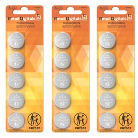 Retail Digitals CR2032 3V Premium Lithium Battery | 15-Pack | Child-Proof Package | Shelf Time 10 Years | 240 mAh | AirTag Compatible CR2032 3V Coin Batteries