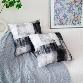 DILOXNSU Cushion Covers 50cm x 50cm Double-Sided Black White Velvet Modern Abstract Art Square Pillowcases for Sofa Livingroom Bed Couch Outdoor Decorative Cushions Cases Set of 2