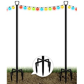 Queension 10ft Outdoor String Light Pole for Outside String Lights, Garden Lawn Metal Lighting Stand for Holiday Parties Bistro Weddings, 2pack