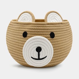 BYLSSNUK Baby Basket for Nursery - Bear Gift Baskets Empty for Kids Baby Shower Baskets for Toys Diaper Caddy Small Cute Woven Rope Storage Basket for Home Décor Easter basket Brown, 11" D x 9" H