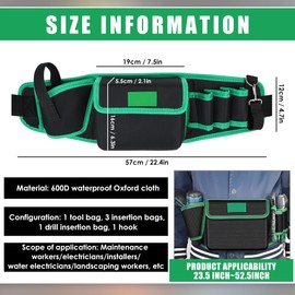 Tool Belt Men's Tool Bag Belt Oxford Fabric Tool Belt Bag Adjustable Tool Belt for Gardeners, Builders, Carpenters