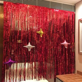 AILEXI 3 Pack 3ft*8ft Metallic Tinsel Curtains Foil Fringe Shimmer Streamers Curtain Door Window Decoration for Party Supplies - Red