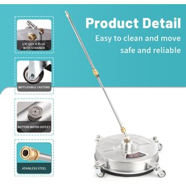 14" Pressure Washer Surface Cleaner with 4 Wheels - Stainless Steel Surface Cleaner for Pressure Washer Attachment for Concrete, Patio, Sidewalk, Deck and Driveways