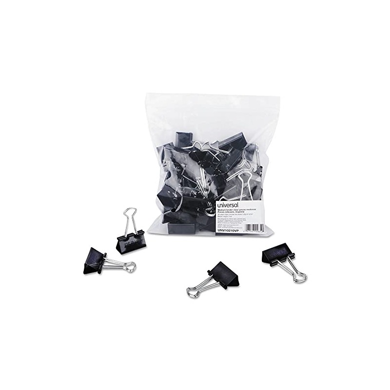 Universal UNV10210 Binder Clips - Medium, Black/Silver (1 Dozen)