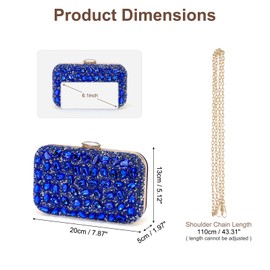 DTGN Evening Bags Clutch Purses for Women Formal, Gemstone Handbag Crystal Rhinestone Crossbody Square Bag with Chain Shoulder Bag Sparkly for Wedding Guest Party Blue