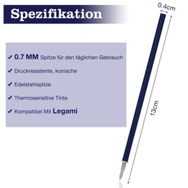 Pack of 12 Willingood Erasable Refills, Compatible with Legami [Blue Black], Rollerball Pen, Erasable, Tip 0.7 mm, Refillable Refills with Erasable Ink