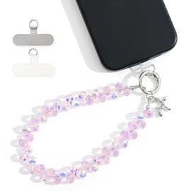 Crystal Phone Wrist Strap Phone Charm Chain Keychain Beaded Cellphone Lanyard with Tether Tab Hands-Free Wristlet Bracelet Wrist Grip Strap for Women, D-Pink Ab