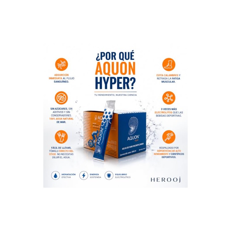 Herooj Hyper Electrolitos Naturales Agua Mar Microfiltrada Sticks Reemplazo Hidratación