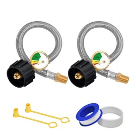 ABYDA 15 Inch RV Propane Hoses with Gauge 2 Pack, Stainless Steel Braided Camper Tank Hose, RV Propane Hose for Standard Two-Stage Regulator, 40Lb 250PSI, 1/4" Male NPT/QCC1 Type1 Inlet