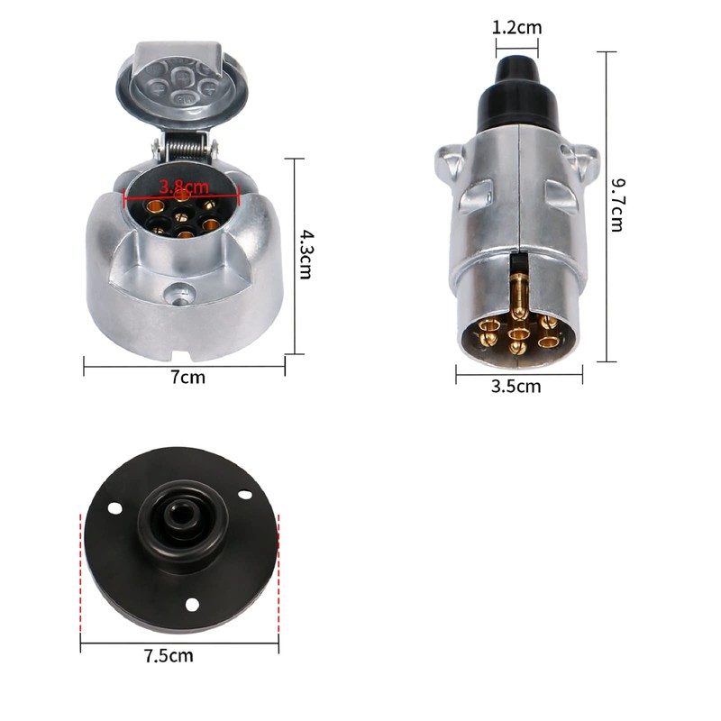 Trailer Plug 7-Pin and Trailer Socket 7-Pin 12V 7-Pin Connection