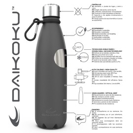 Daikoku - Edelstahl Wasserflasche | 100% Auslaufsicher | Hält 12 Stunden Heiß, 24 Stunden Kalt | BPA-Frei und Gesund | Modische Farbe, Ideal für Alltag und Outdoor | Grau | 500 ML