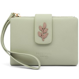 GOUNNU Small Women's PU Leather Purse Small and Short Format RFID Women's Purse with Coin Compartment Small Zip Wallet, Mini Wallet with Card Slots and Bracelet, Green (green-1)