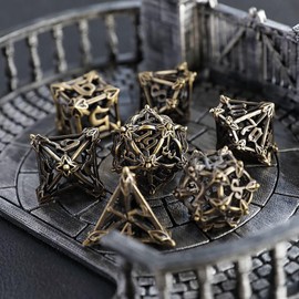 Metal DND Dice Set 7 Flower DND Dice Hollow Polyhedron Bronze Dice D20 D12 D10 D% D8 D6 D4 for Dungeons & Dragons RPG Board Games Table Games RPG MTG Games