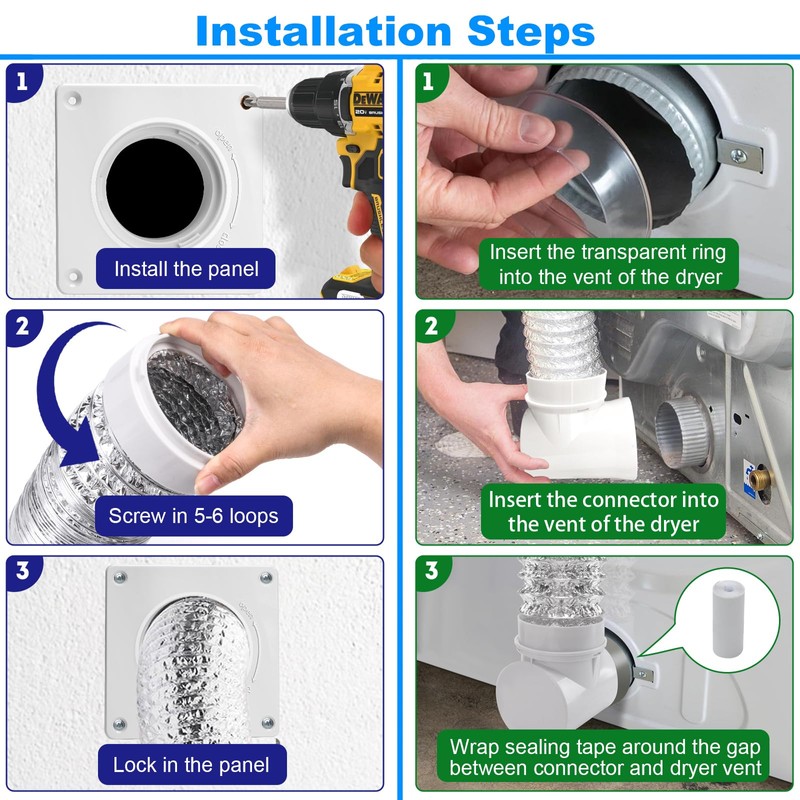 Dryer Connection Kit, Space Saving Dryer Vent, Dryer Vent Wall