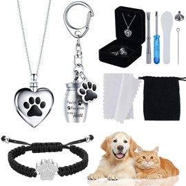 FACULX 3-Piece Cremation Jewelry Set for Ashes - Heart urn Necklaces for Ashes, Paw Print urn Bracelet for Ashes, Keychain - Ashes Keepsake for Pets with Filling Kit & Jewelry Box