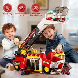 BLF FUN Extra Large Fire Truck Toys for Boys, Multifuctional Big Fire Rescue Truck with Water Pump, Ladder, Light, Music and Fire Rescue Car Toy, Christmas Birthday Gifts for Boys Age 3 4 5 6 Years