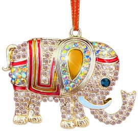 HEYINSHEN Elephant Christmas Ornaments Metal with Rhinestone Yellow Elephant Christmas Tree Decor Hanging Ornaments for Home Xmas Decor Keepsake Gifts for Women Sisters Mom Kids Girls Party Supplies