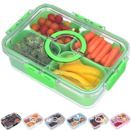 KEYVOZ Snackle Box Container with Lid- Travel Charcuterie Box with Handle - Organizer for Candy, Fruit, Nuts, Veggies, Snacks, Beach Essentials, Portable Lunch Box (Green, Small)
