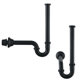 RANDOM Brass P Trap Bathroom Sink U-Shape 1-1/4 inch Sink Trap with Slip Joint Extension Tube,Adjustable Height Sink Waste Drain Bottle P-Trap Kit,Matte Black Basin Sink Plumbing.RD83555MB-L