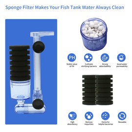UPETTOOLS Aquarium Sponge Filter Ultra Quiet Aquarium Air Pump Bio Sponge Fish Tank Foam Filter Comes with 2 Sponges 2of Bio Ceramic Media Balls (Black Filter +2 Sponge + 2 Bio Balls)