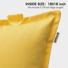 MIULEE Pack of 2 Outdoor Waterproof Pillow Covers with Wide Edge Decorative Square Solid Color Couch Pillow Covers for Patio Tent Bed Sofa Living Room 18x18 Inch Yellow