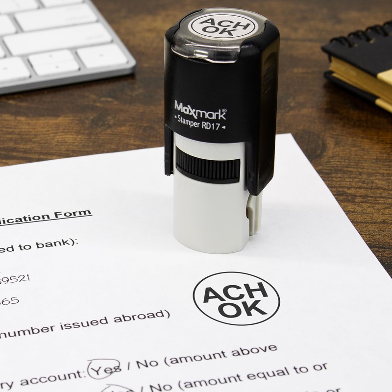 MaxMark Custom Round Self Inking Inspection Stamp - Customize up