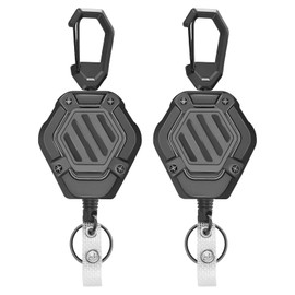 Pack of 2 Retractable Key Chains - Heavy Duty Carabiner ID Card Holder with 24 Inch Coated Steel Cable, Heavy Duty Key Roll for Keys, Card Holders & Badges, black, Unit size