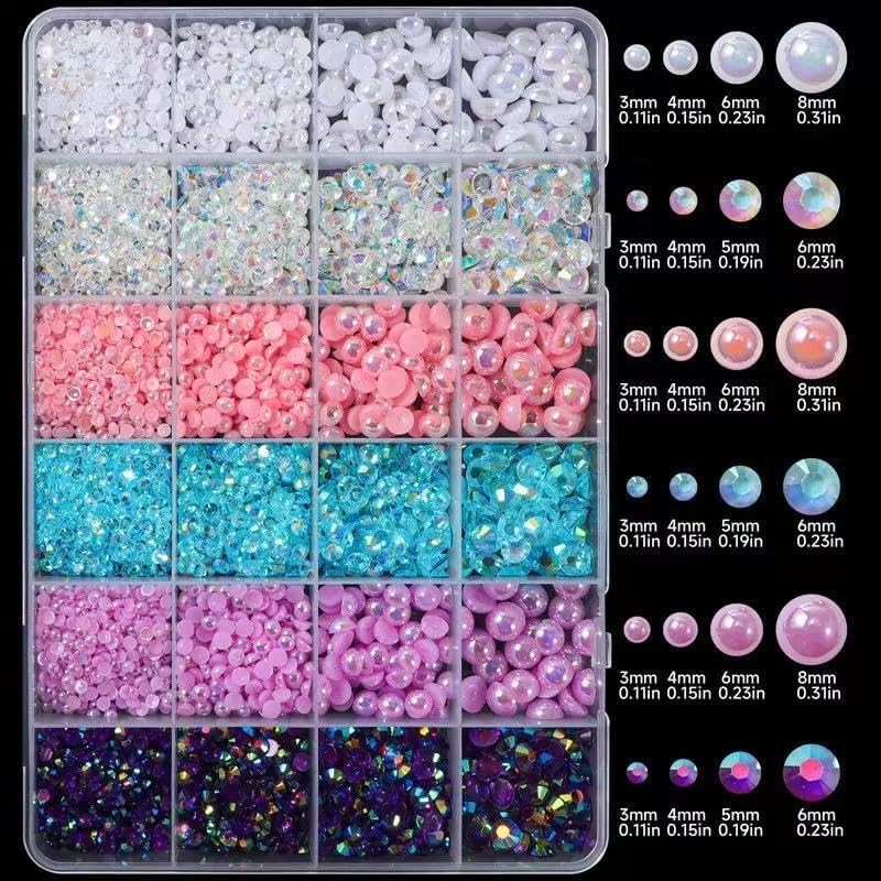 24Grid Shiny Colorful Nail Art Rhinestones 3D Flatback Rhinestones Pearl