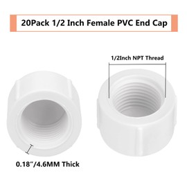 20Pack 1/2 Inch Female PVC Pipe End Cap 1/2 Inch Female Threaded Plug Adapter, SCH 40 PVC Pipe threaded Cap Fitting 1/2" PVC Pipe Female Plug Socket for Plumbing Water Line, White