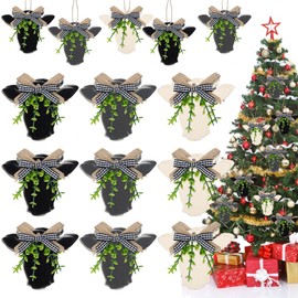 Landhoow 24 Pcs Cow Christmas Ornament Hanging Christmas Tree Decorations Cow Head Wooden Front Door Sign Rustic Cow Farmhouse Ox Craft Ornaments for Xmas Country Display Decor (Simple Style)