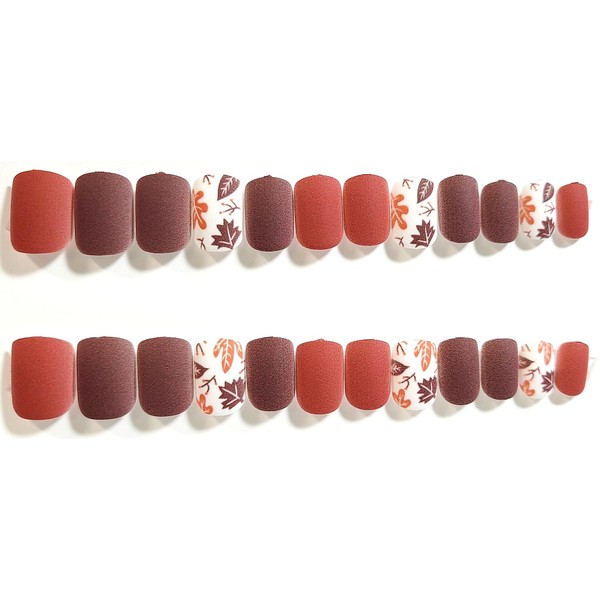 Fall Foliage Matte Short Square Press On Nails - 24