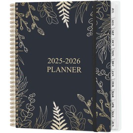 Planner 2025-2026 - Weekly & Monthly Planner from July 2025 to June 2026, Agenda 2025 2026 with Inner Pocket, Elastic Band, 8.5" x 11", White Gold Leaf